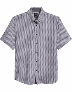 Michael Strahan Modern Fit 4-Way Stretch Short Sleeve Sport Shirt, Gray Oval