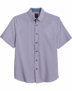 Michael Strahan Modern Fit 4-Way Stretch Short Sleeve Sport Shirt, Pink & Blue Oval