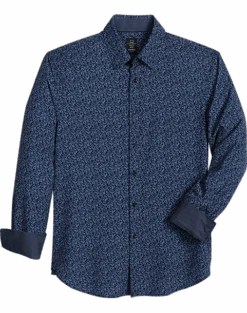 Michael Strahan Modern Fit Spread Collar Four-Way Stretch Sport Shirt, Navy Floral