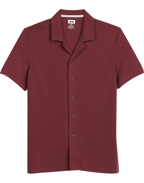 Joseph Abboud Modern Fit Short Sleeve Camp Shirt, Brick Red