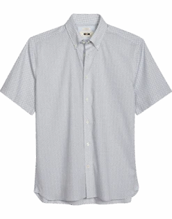 Joseph Abboud Modern Fit Short Sleeve Sport Shirt, White & Burgundy Paisley Dot
