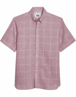 Joseph Abboud Modern Fit Sport Shirt, Burgundy Glen Plaid