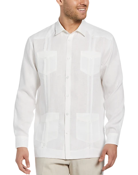 Cubavera Modern Fit Linen Guayabera Shirt, White