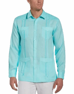 Cubavera Modern Fit Linen Guayabera Shirt, Blue
