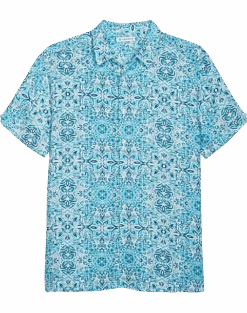 Cubavera Modern Fit Short Sleeve Sport Shirt, Light Blue Cuban Tile