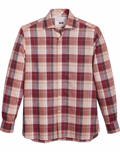 Joseph Abboud Modern Fit Sport Shirt, Burgundy Madras Plaid