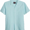 Egara Slim Fit Seersucker Short Sleeve Sport Shirt, Aqua Tonal Stripe
