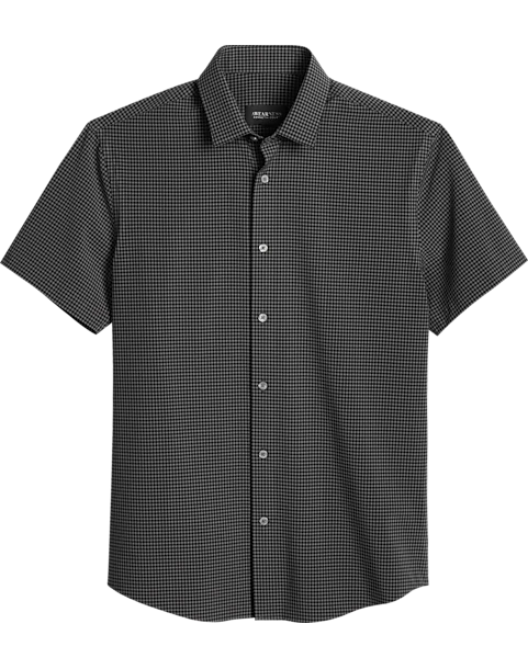 Awearness Kenneth Cole Slim Fit Short Sleeve Sport Shirt, Black Gingham