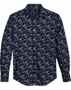 Awearness Kenneth Cole Slim Fit Spread Collar Sport Shirt, Navy Leaf Camouflage