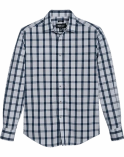 Awearness Kenneth Cole Slim Fit Spread Collar Sport Shirt, Teal Grid