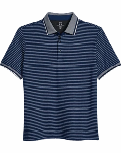 Michael Strahan Modern Fit Short Sleeve Polo, Navy Stripe