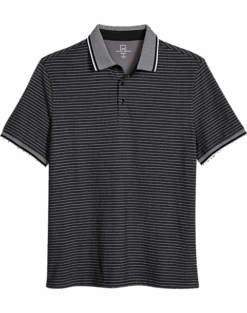 Michael Strahan Modern Fit Short Sleeve Polo, Black Stripe