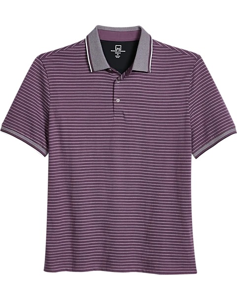 Michael Strahan Modern Fit Short Sleeve Polo, Purple Stripe