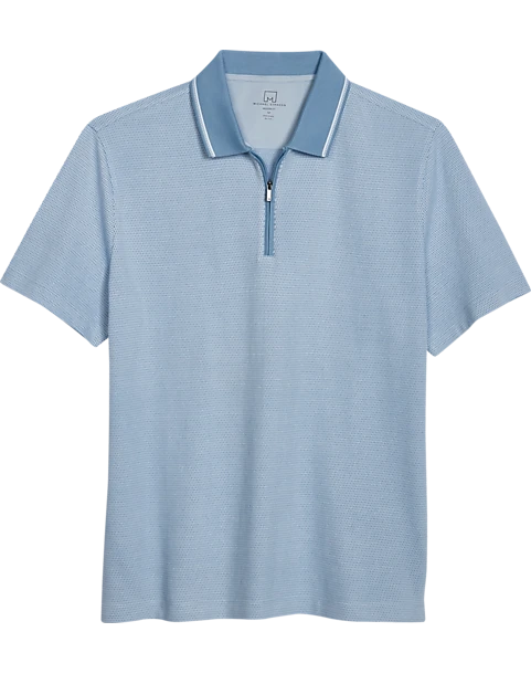 Michael Strahan Modern Fit Zip Polo, Light Blue