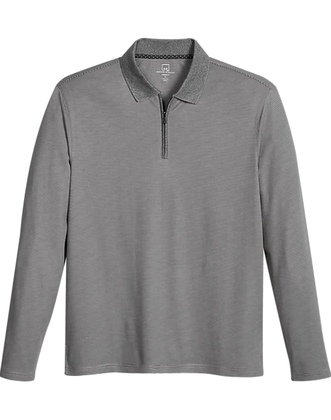 Michael Strahan Modern Fit Long Sleeve Polo, Gray