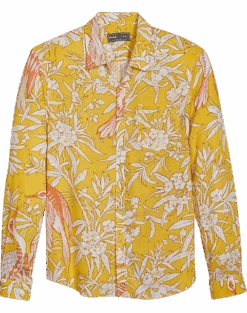 Paisley & Gray Slim Fit Spread Collar Sport Shirt, Yellow Tropical Bird