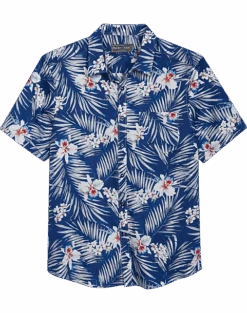 Paisley & Gray Slim Fit Spread Collar Sport Shirt, Blue Hawaiian Flower