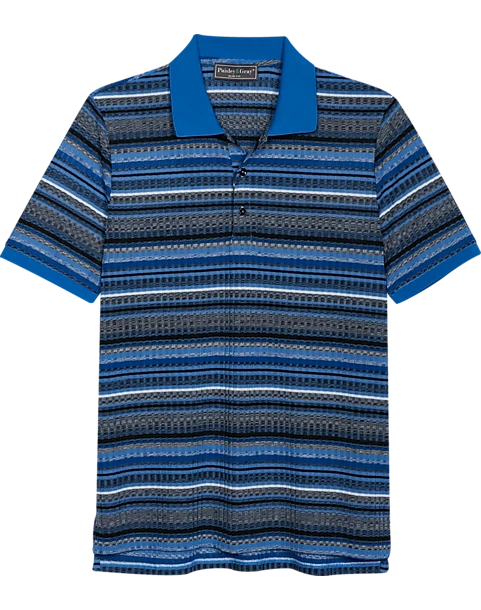 Paisley & Gray Slim Fit Polo, Blue & Black Multi Stripe