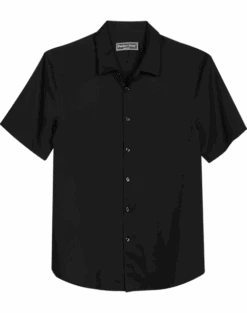 Paisley & Gray Slim Fit Spread Collar Short Sleeve Sport Shirt, Black