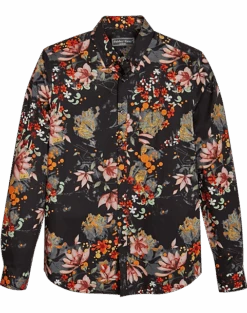Paisley & Gray Slim Fit Spread Collar Sport Shirt, Black Paint Splatter Floral