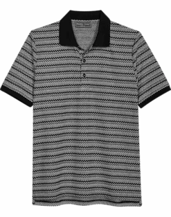 Paisley & Gray Slim Fit Polo, Black And White Zigzag Stripe