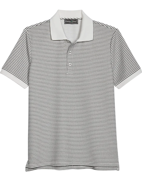 Paisley & Gray Slim Fit Polo, White & Black Dot