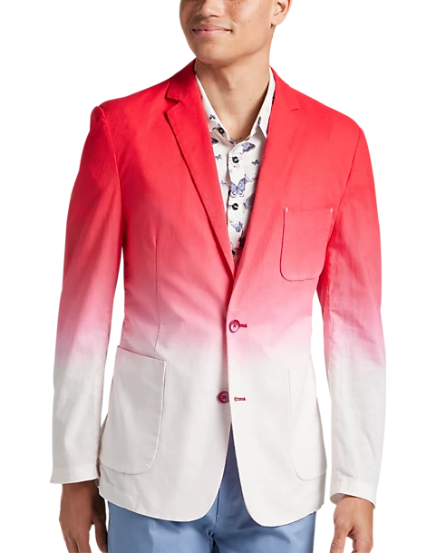 Paisley & Gray Slim Fit Linen Blazer, Red & White Tie Dye
