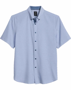 Michael Strahan Modern Fit Four-Way Stretch Short Sleeve Sport Shirt, Blue Geometric