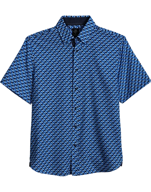 Michael Strahan Modern Fit Short Sleeve Sport Shirt, Blue 3-D Star