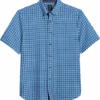 Michael Strahan Modern Fit 4-Way Stretch Short Sleeve Sport Shirt, Blue Grid
