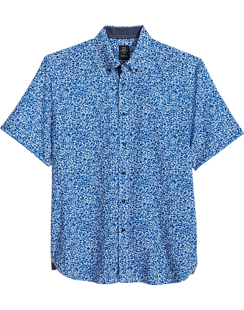 Michael Strahan Modern Fit 4-Way Stretch Short Sleeve Sport Shirt, Blue Floral