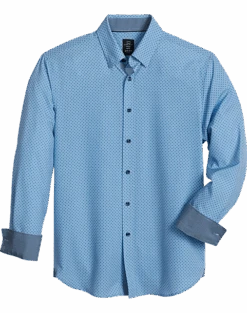 Michael Strahan Modern Fit Spread Collar 4-Way Stretch Sport Shirt, Blue Geo Starfish