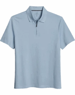 Michael Strahan Modern Fit Zip Polo, Medium Blue