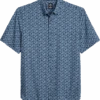 Michael Strahan Modern Fit 4-Way Stretch Short Sleeve Sport Shirt, Navy & Blue Floral
