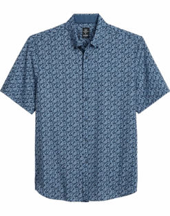Michael Strahan Modern Fit 4-Way Stretch Short Sleeve Sport Shirt, Navy & Blue Floral