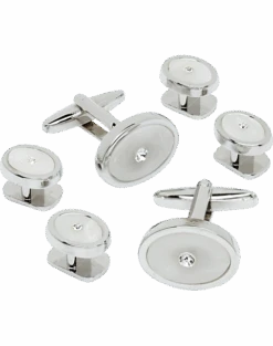 Pronto Uomo White And Silver Oval Cufflink And Stud Set
