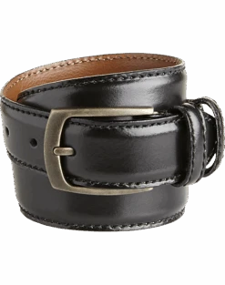 Joseph Abboud Double-Loop Edge Stitch Dress Belt, Black