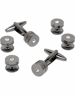 Pronto Uomo Black & Rhinestone Cufflink And Stud Set