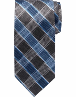 Pronto Uomo Narrow Tie, Blue Grid