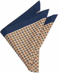 Joseph Abboud Pocket Square, Navy & Taupe Check