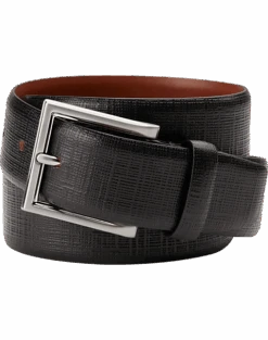 Joseph Abboud Feather Edge Two-Tone Leather Belt, Black