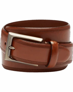 Joseph Abboud Feather Edge Leather Belt, Cognac