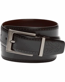 Joseph Abboud Feather Edge Leather Belt, Cognac
