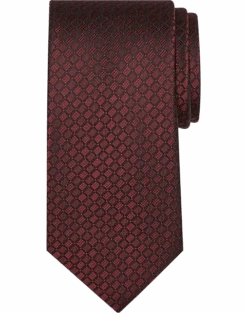 Pronto Uomo Narrow Tie, Burgundy Tonal Grid