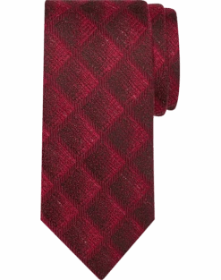Pronto Uomo Narrow Tie, Burgundy Sketched Diamond
