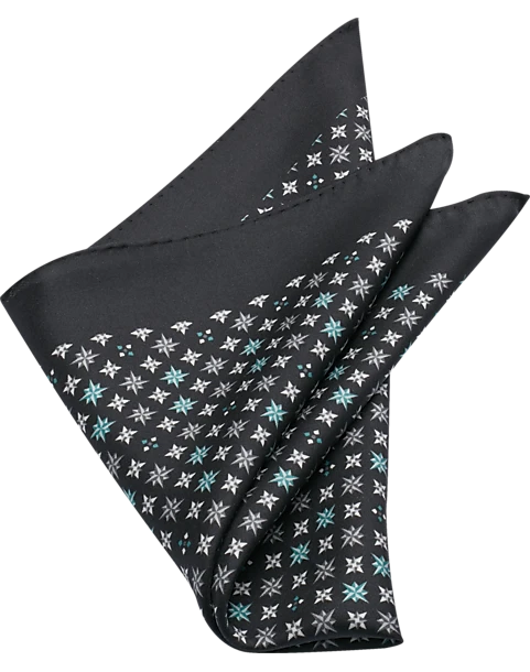 Joseph Abboud Pocket Square, Black Mini Retro Pattern