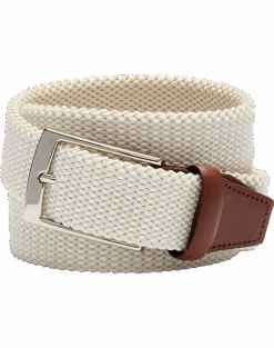 Joseph Abboud Woven Casual Belt, Ivory & White Diamond Check