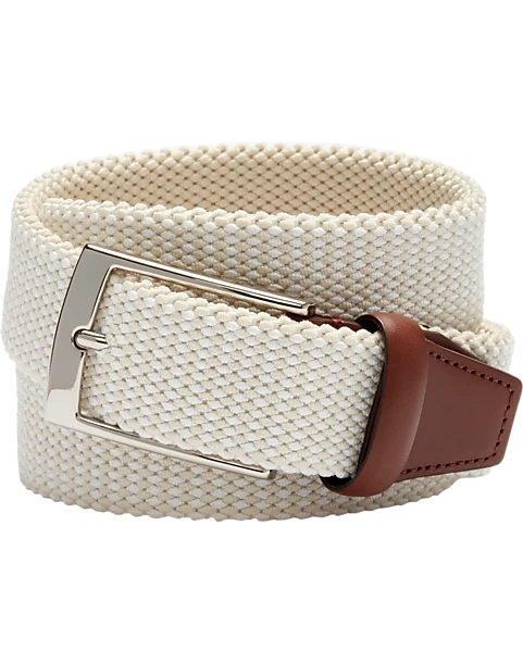 Joseph Abboud Woven Casual Belt, Ivory & White Diamond Check