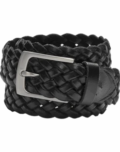 Joseph Abboud Genuine Leather Braided Belt, Black