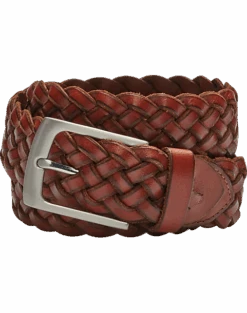 Joseph Abboud Genuine Leather Braided Belt, Cognac